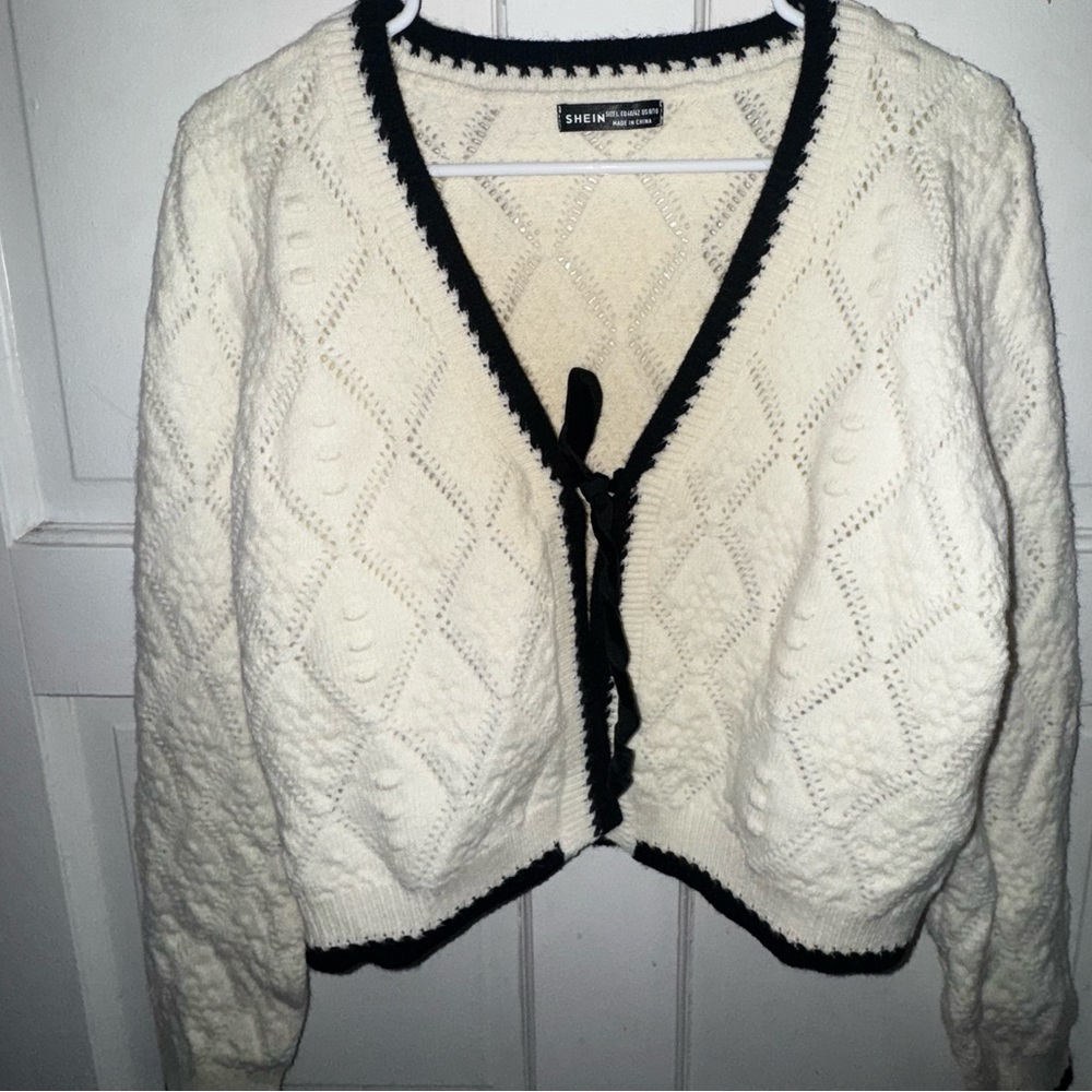 SHEIN Cream Cardigan with Black Trim